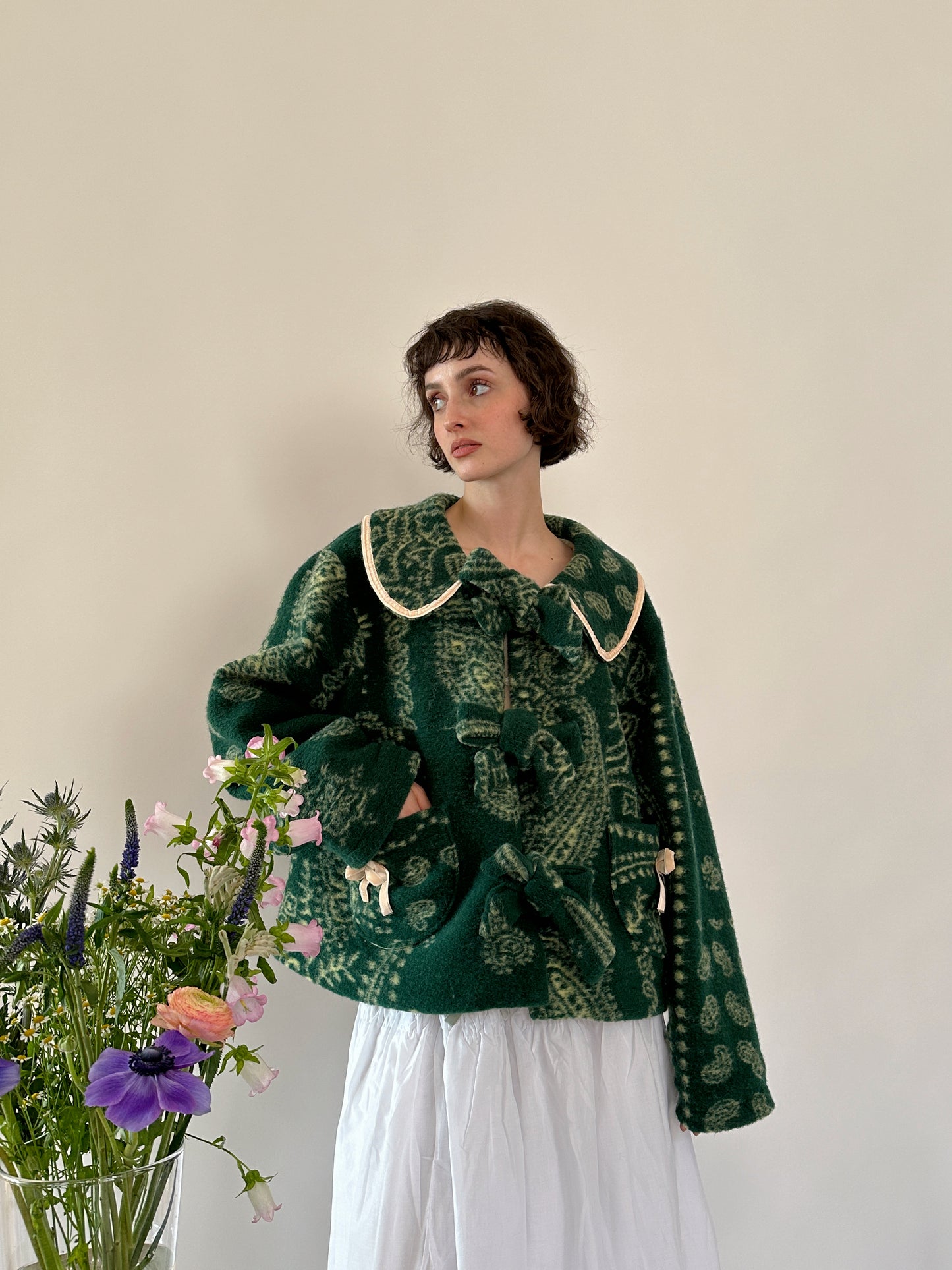 Bottle-green woollen coat