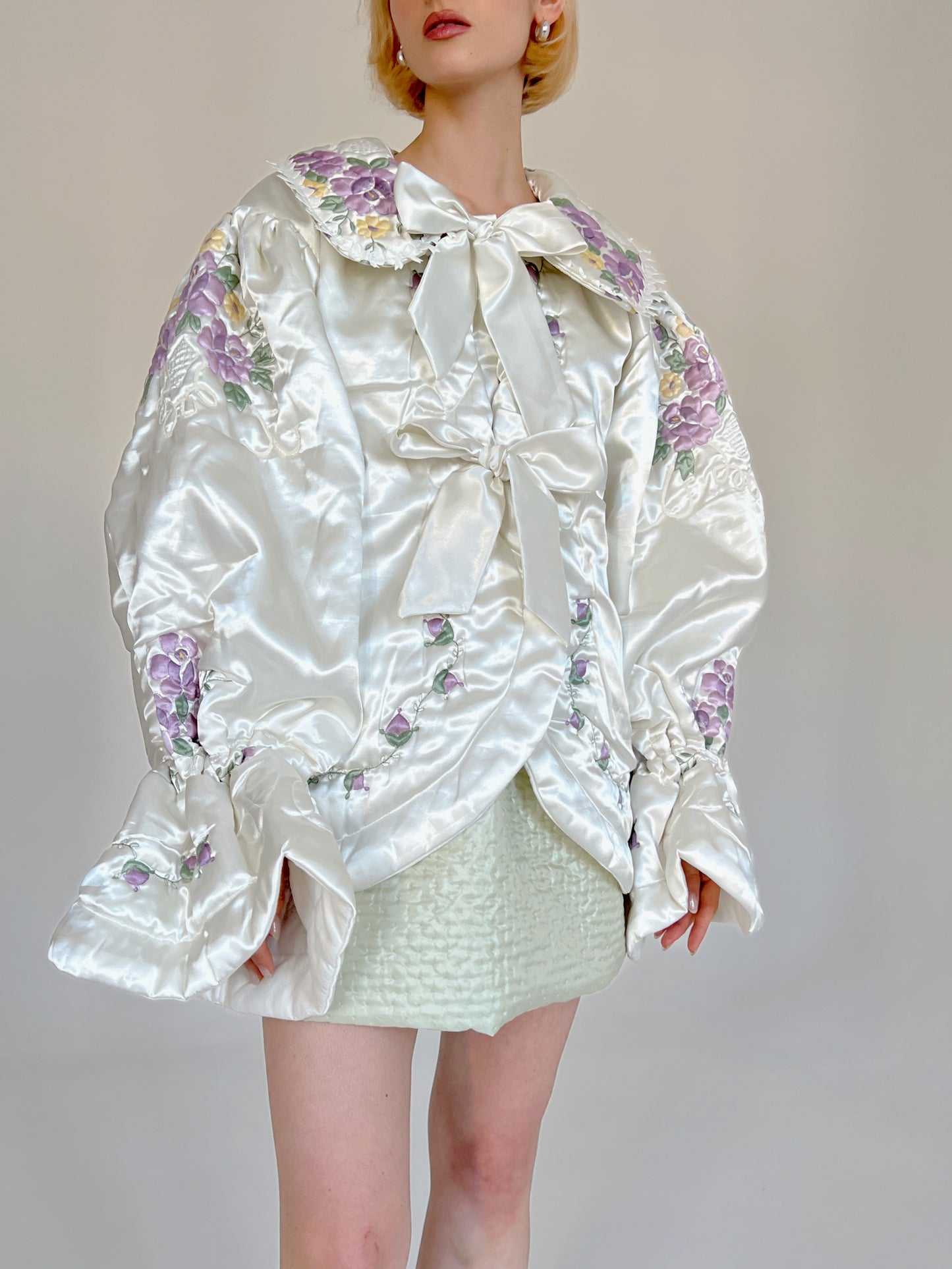 Reworked satin floral coat