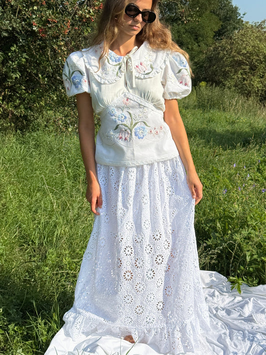 Reworked White Cotton Maxi Skirt
