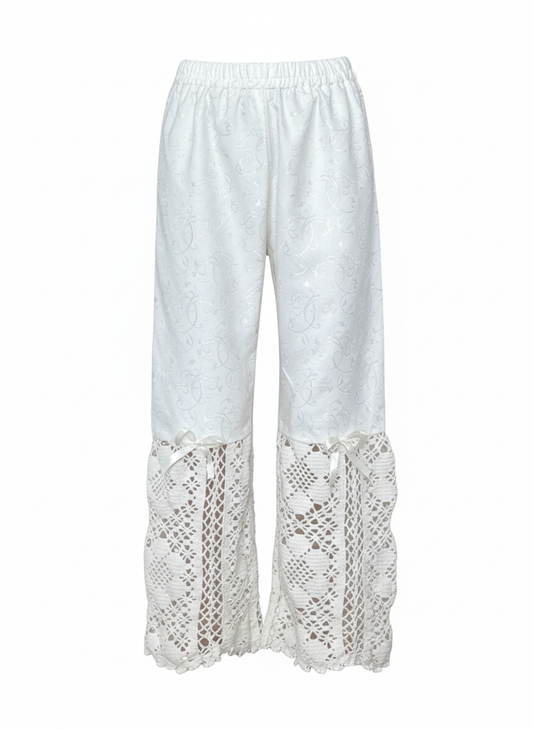 Reworked cream crochet trousers