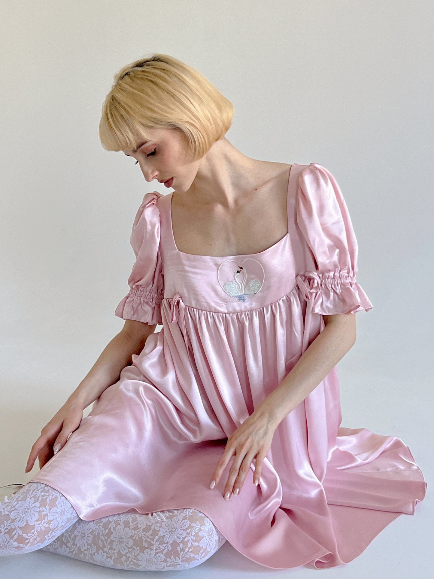 Swans in love satin dress