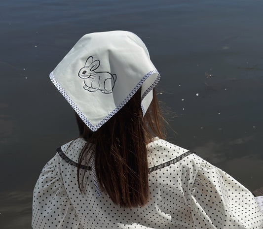 Head Scarf With Embroidered Bunny