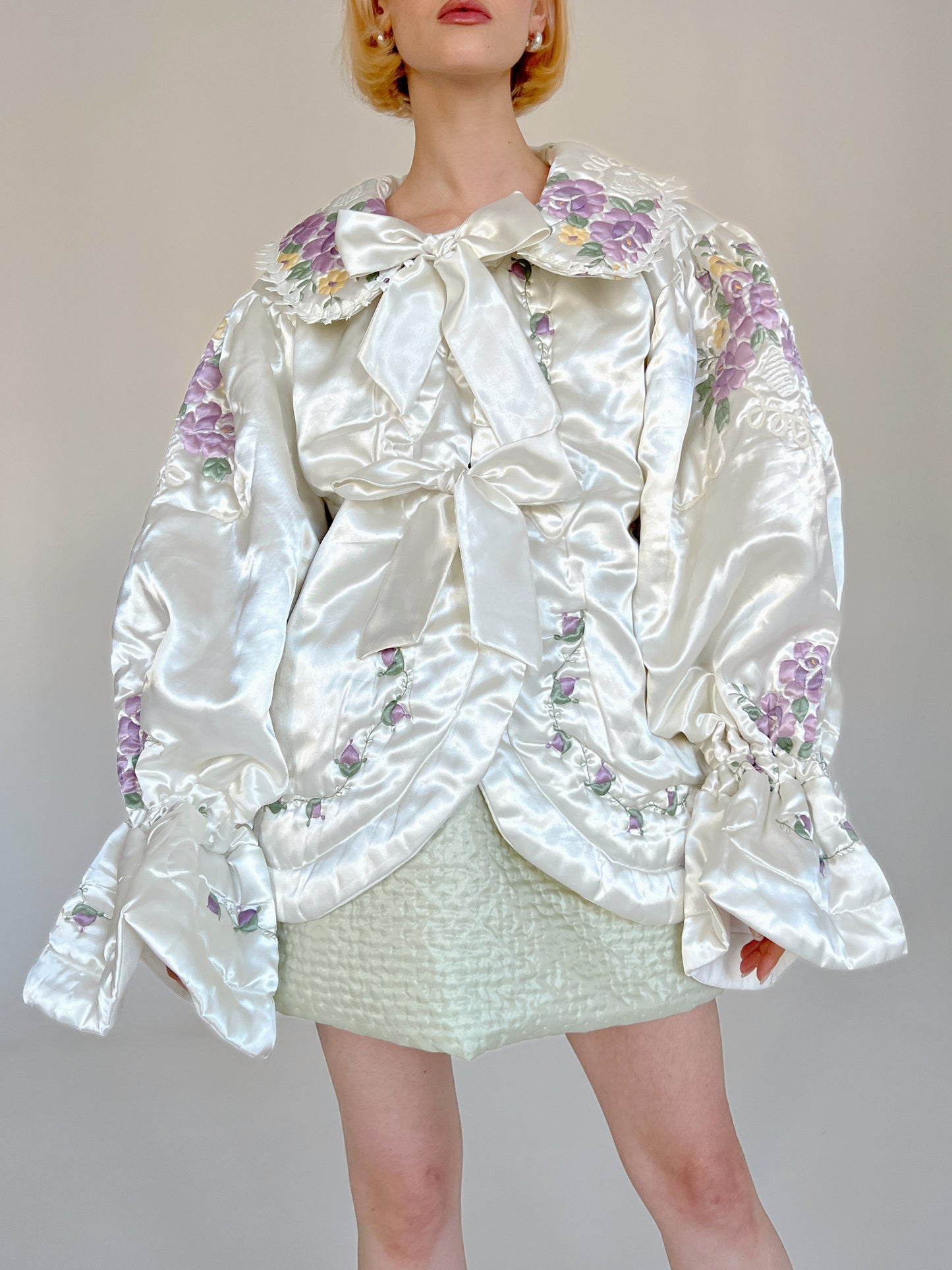 Reworked satin floral coat