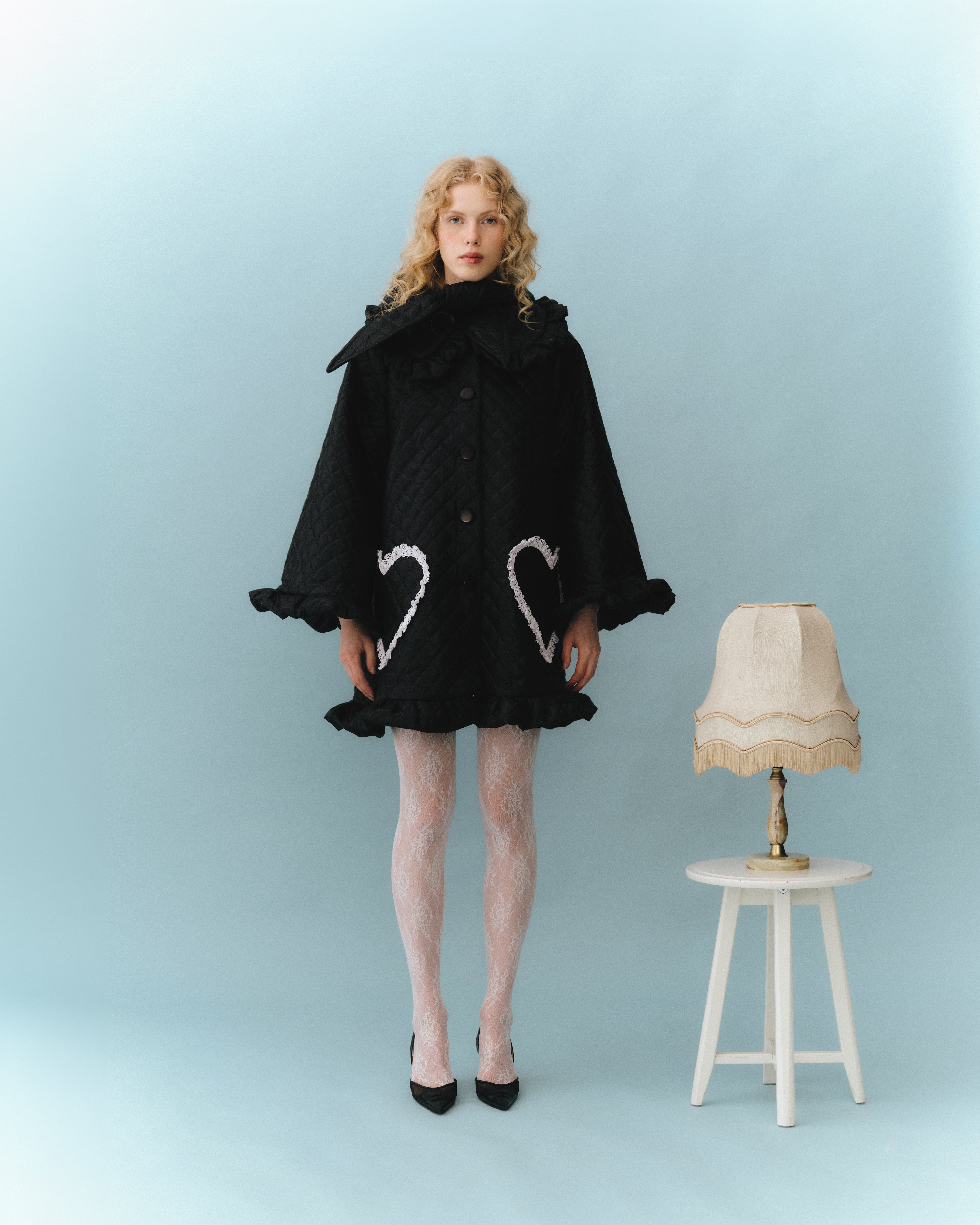 Ruffle Oversized Raincoat in black