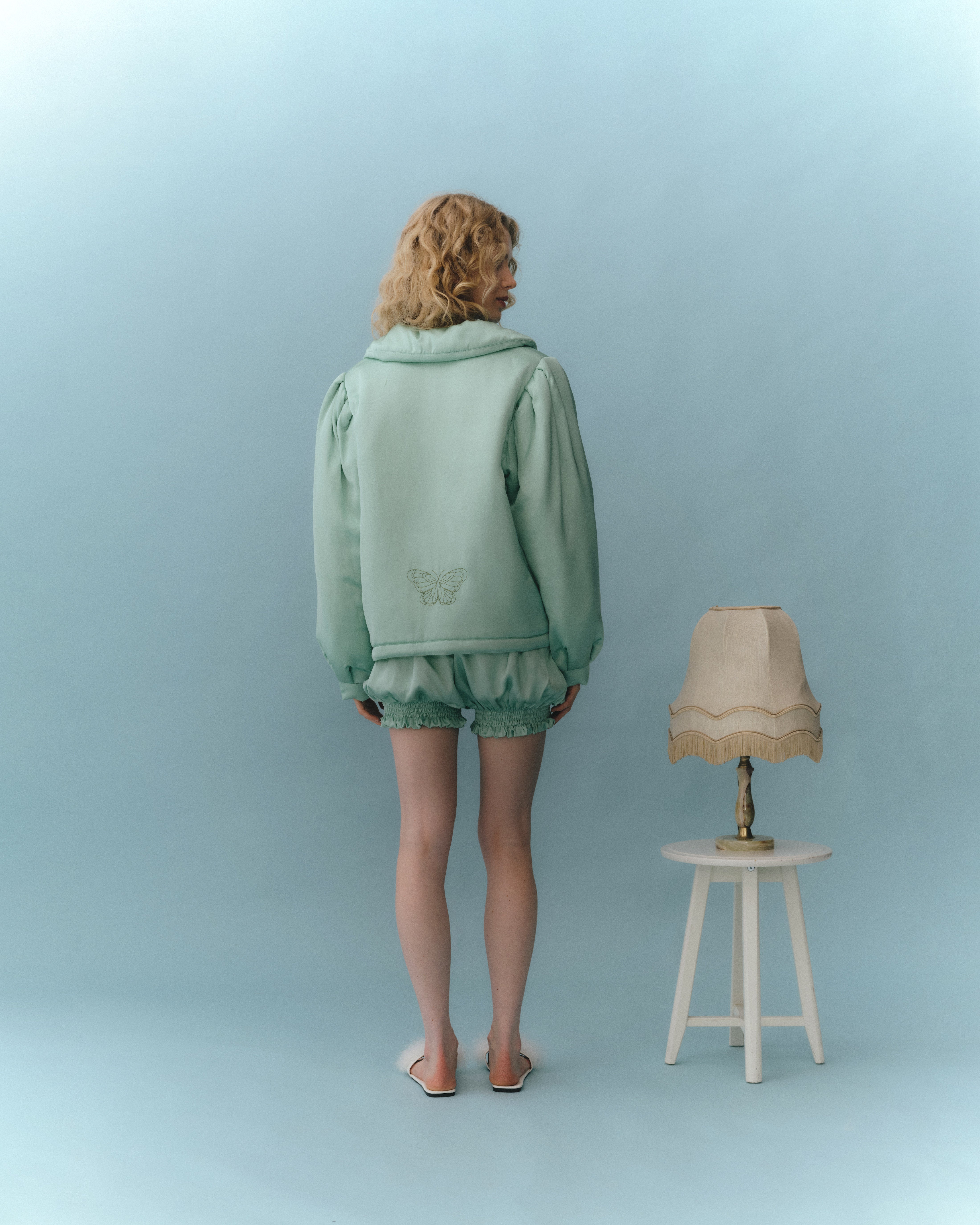 Satin puffer butterfly in Mint