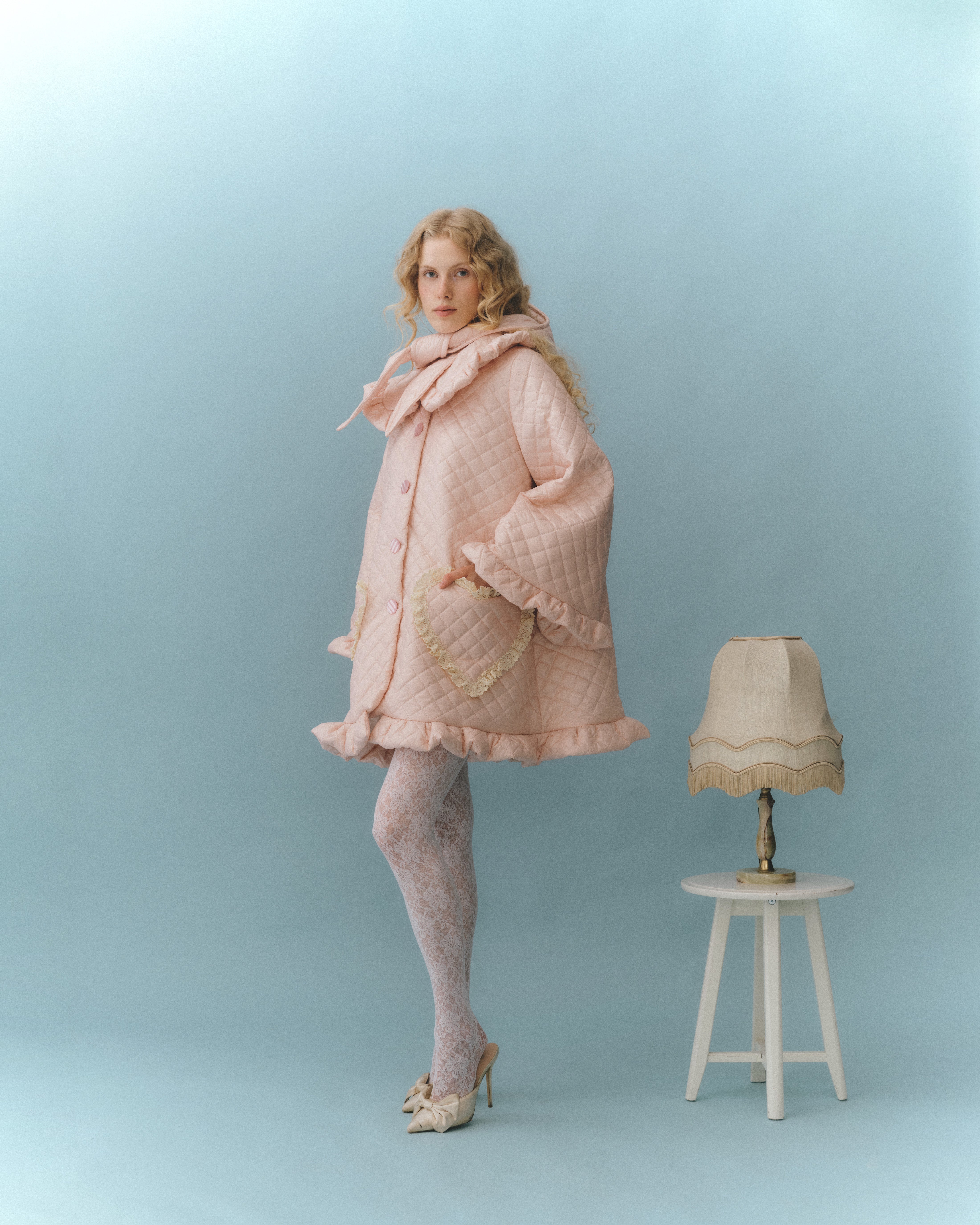 Ruffle Oversized Raincoat in Pink