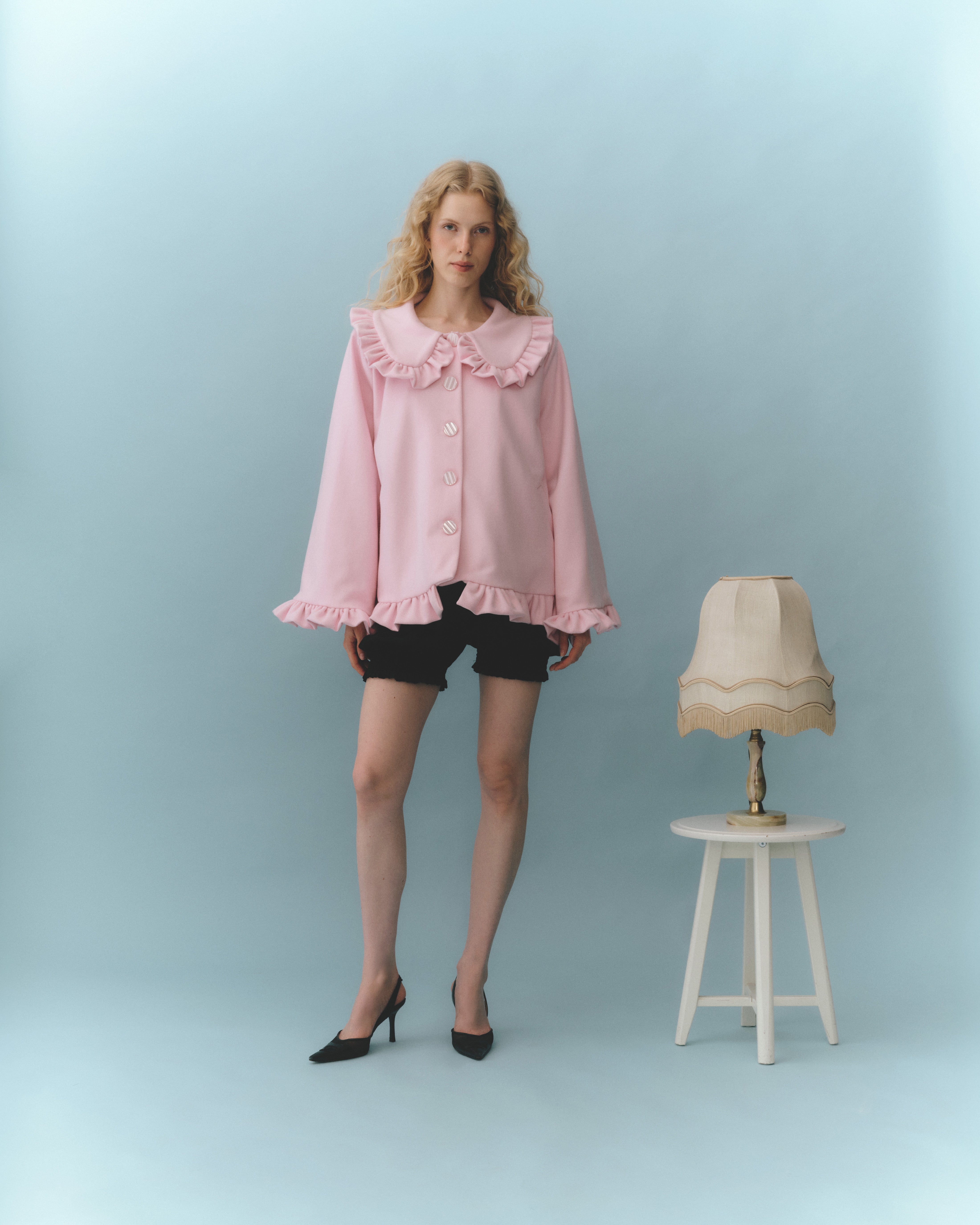 Pink bunny short wool coat