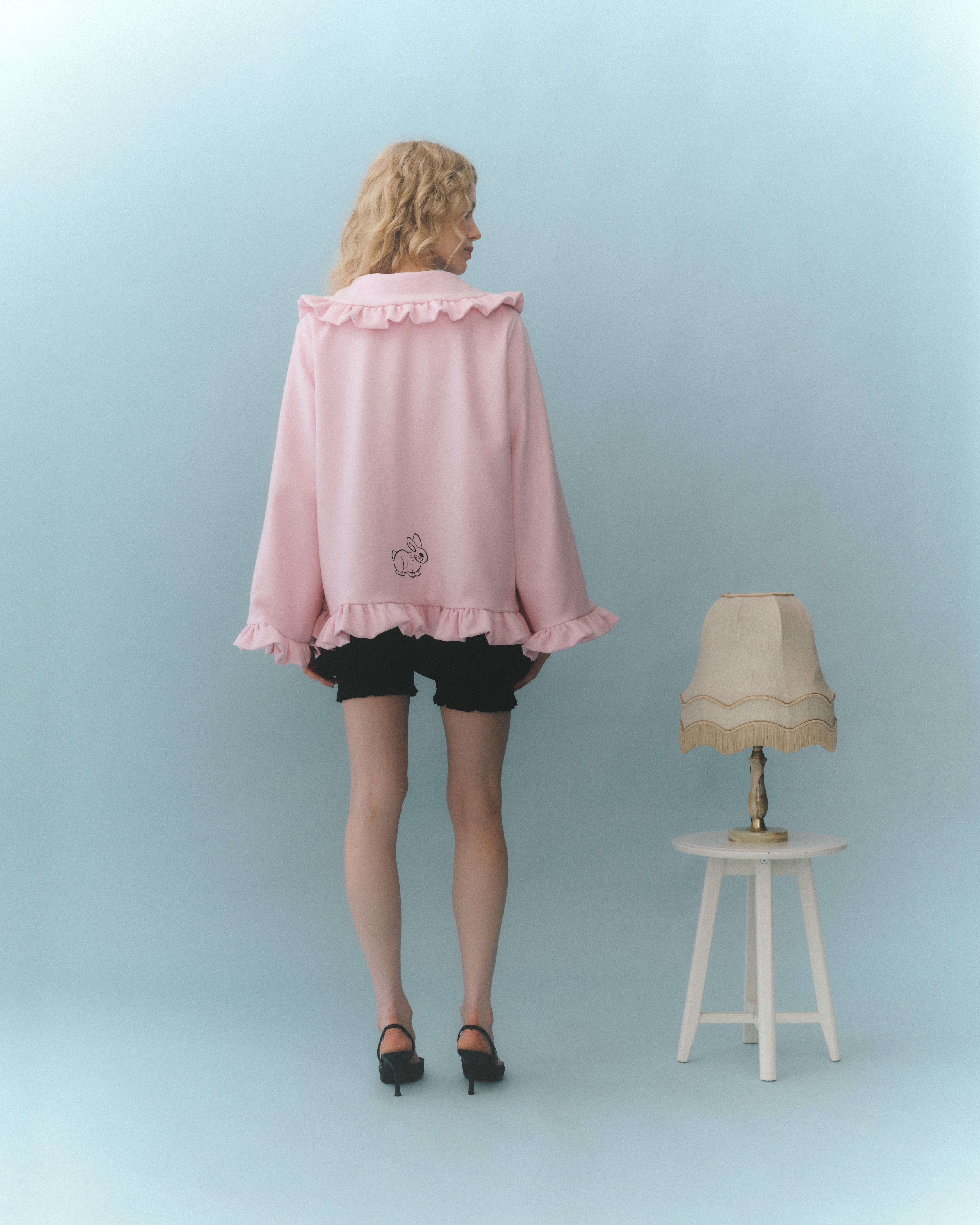 Pink bunny short wool coat