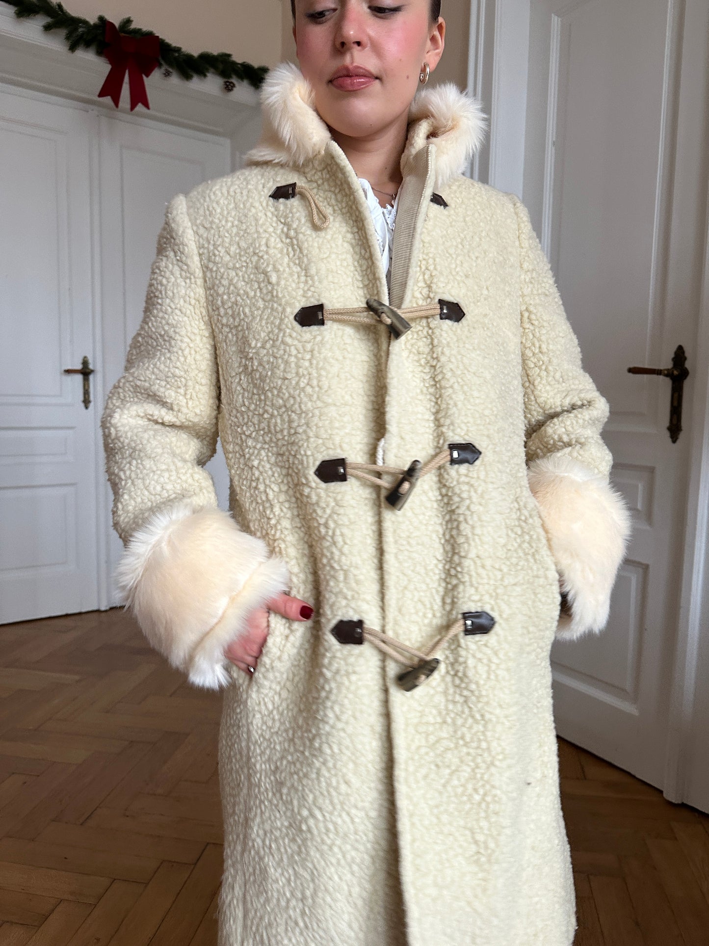 Upcycled wool coat with faux fur