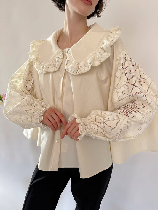 Upcycled shirt with lace sleeves