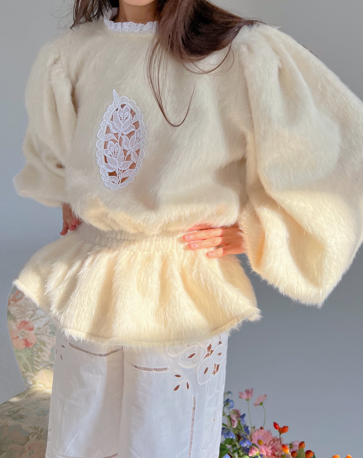 Angora rose jumper in Cream