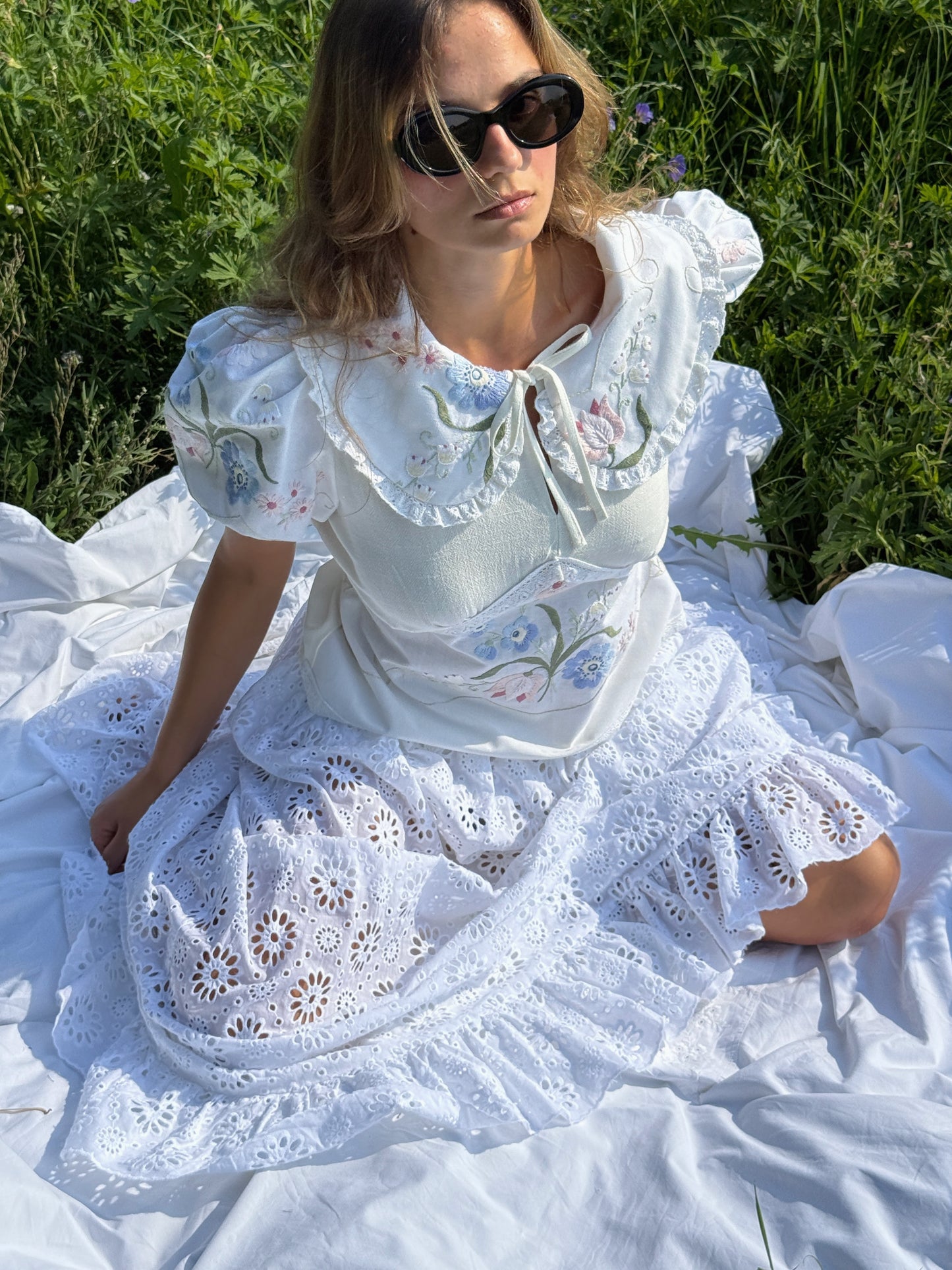 Reworked White Cotton Maxi Skirt