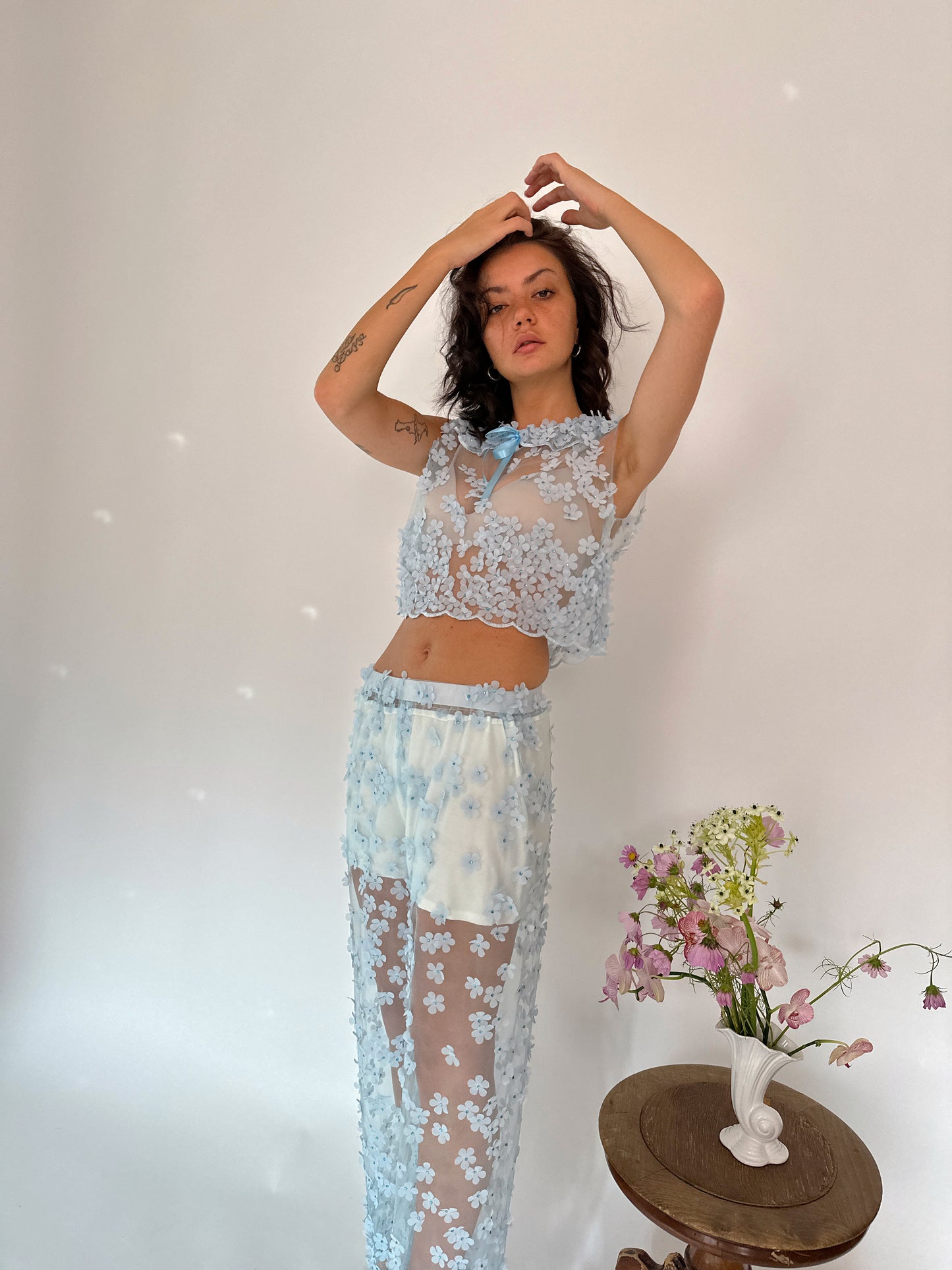 Blue Sheer Mini Florals Trousers