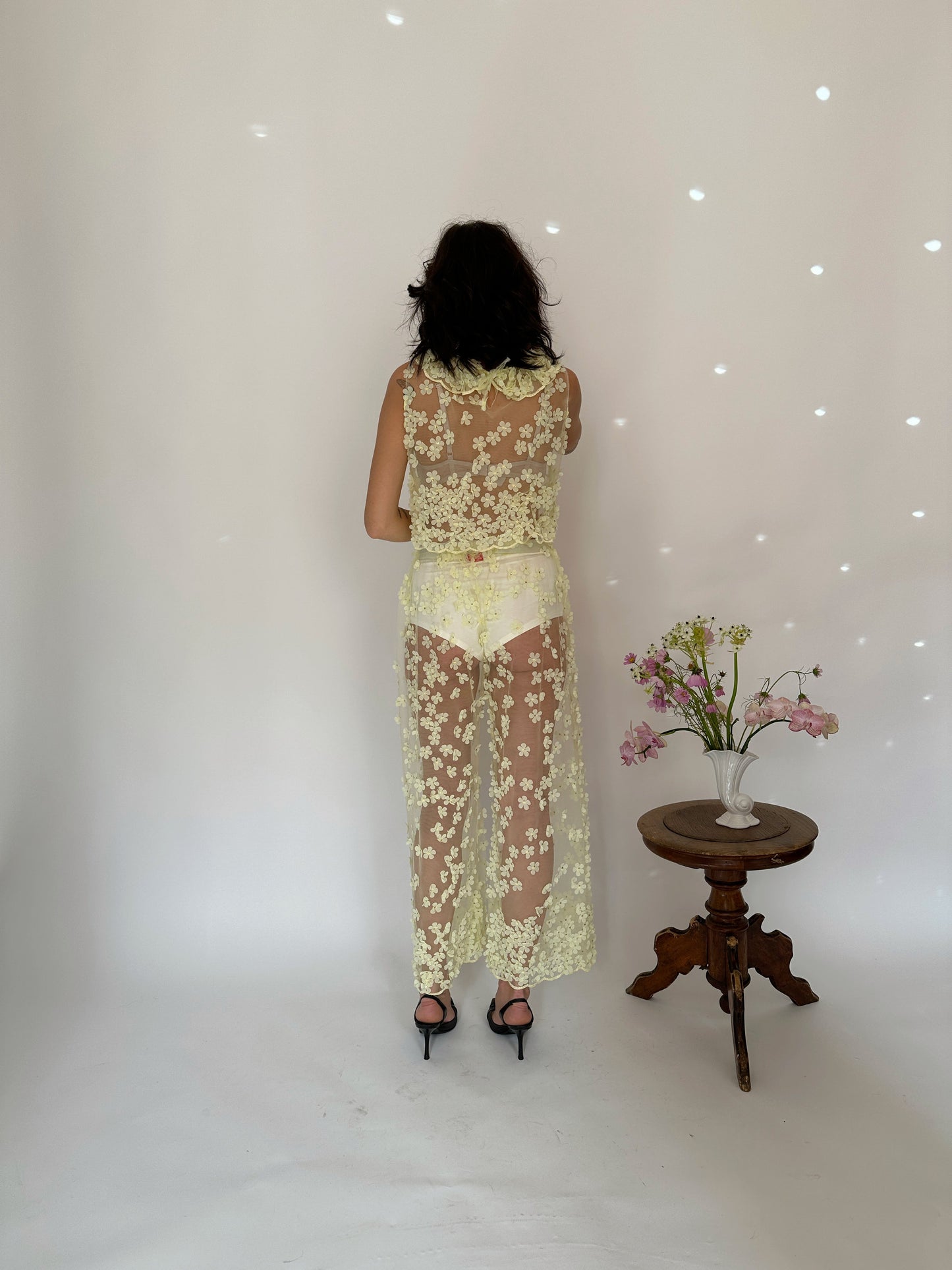 Yellow Sheer Mini Florals Trousers