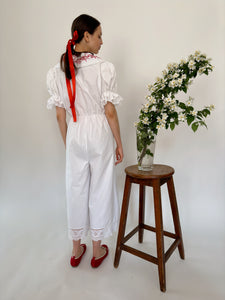 Cotton red embroidery jumpsuit