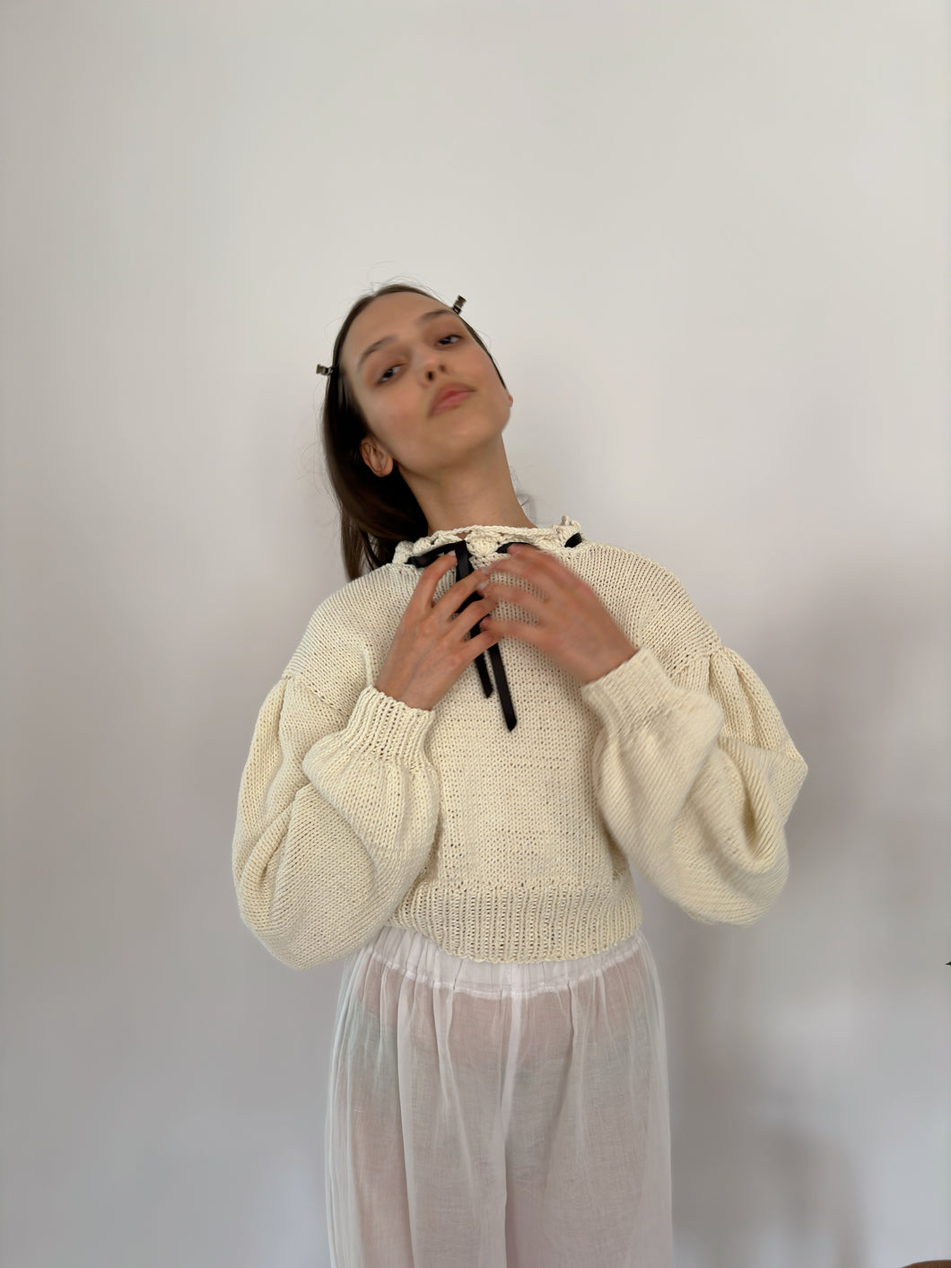 Baumwollpullover mit Bändern