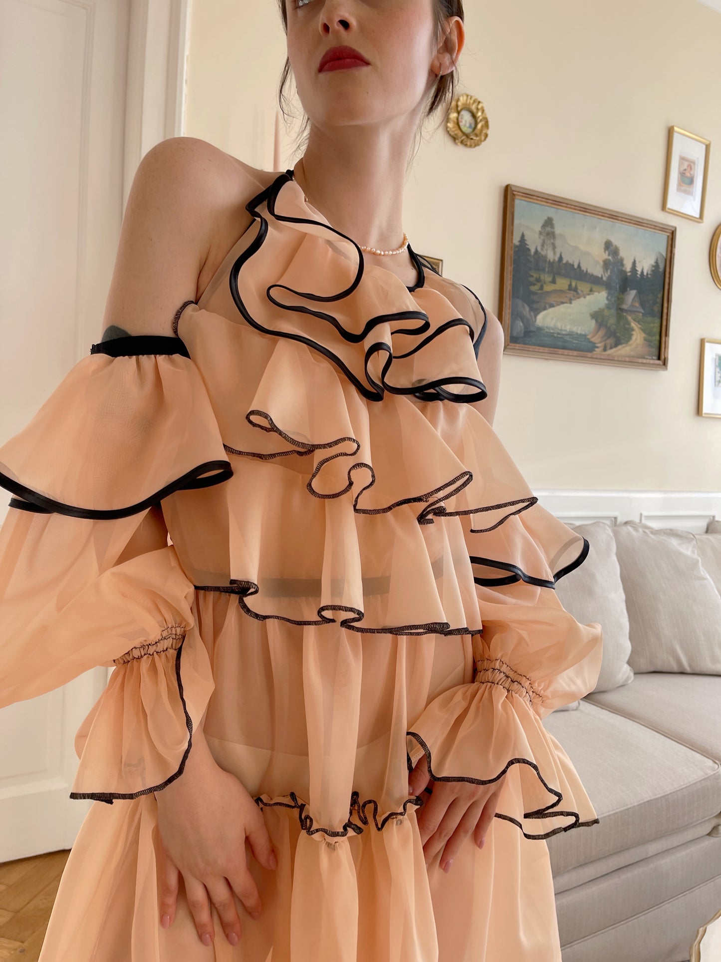 Upcycled Peach Organza Sheer Dress