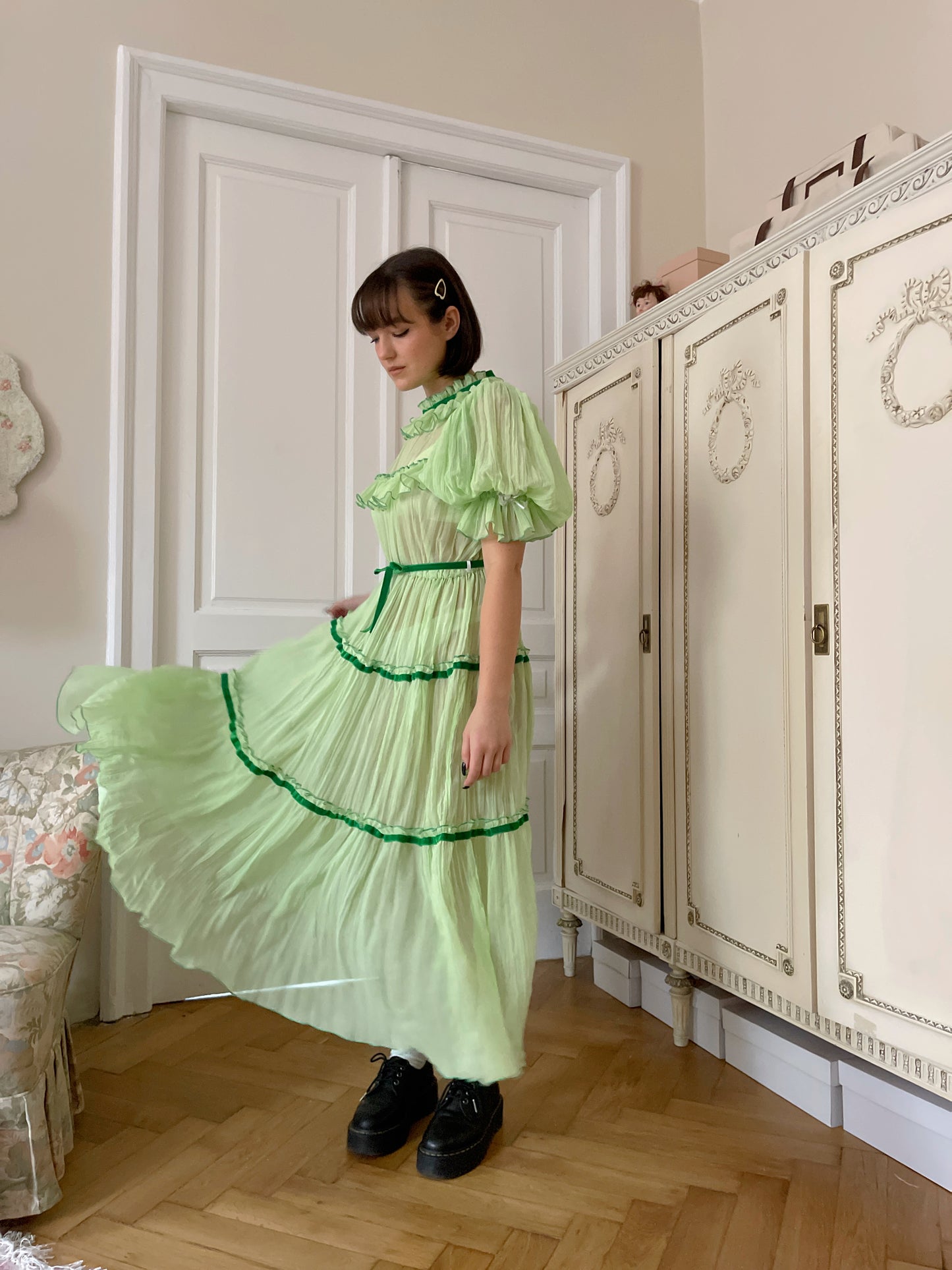 Upcycled green dress
